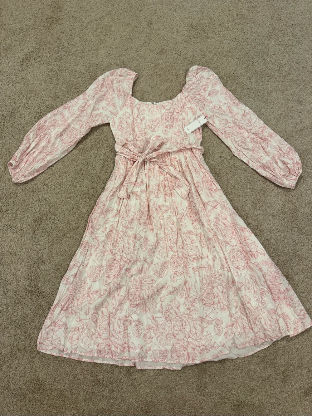 Aura Pink Floral Tie-Waist Long Sleeve Dress